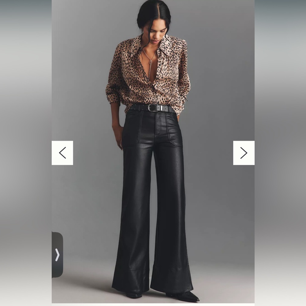 Pilcro Black Leather-Look Wide Leg Flare Pants